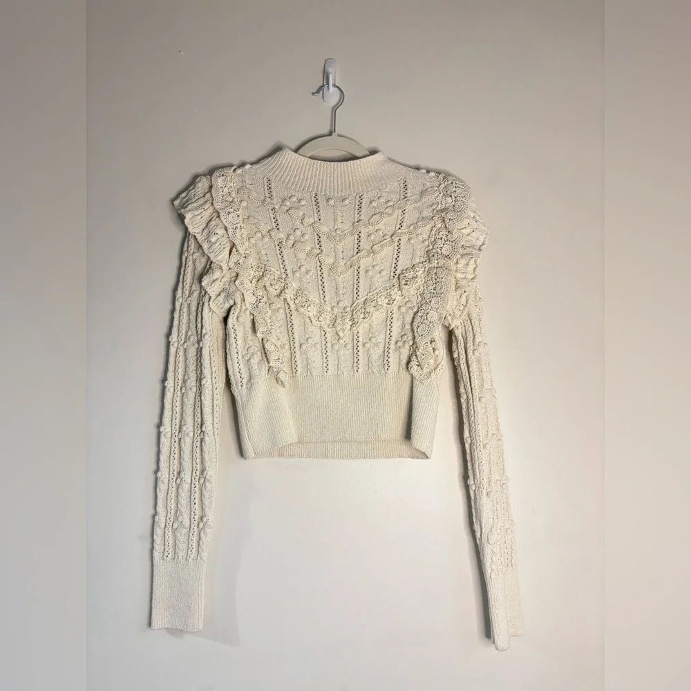 Zara Cream Knit Sweater with Ruffle Details - Picture 1 of 5